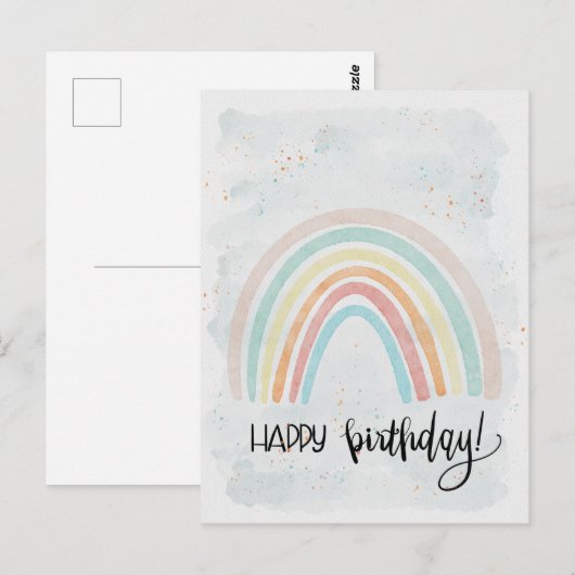 Watercolor Rainbow Modern Happy birthday Briefkaart (Voorkant / Achterkant)