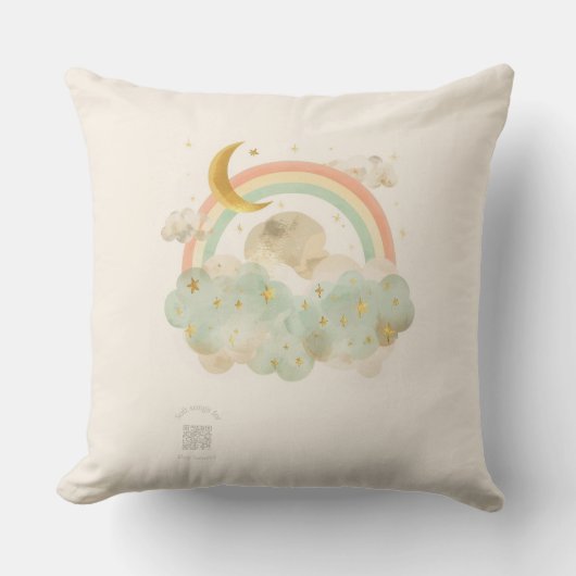 Watercolor Rainbow Nursery Pillow | Crescent Moon Kussen (Voorkant)