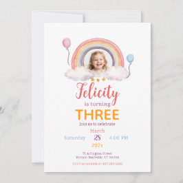Watercolor Rainbow Party Photo Kaart