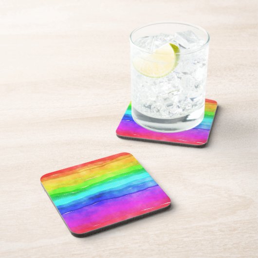 Watercolor Rainbow Stripes Bier Onderzetter (Rechterzijde)