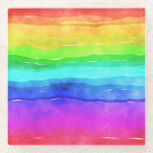 Watercolor Rainbow Stripes Glazen Onderzetter (Voorkant)