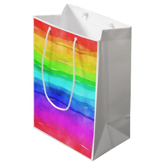 Watercolor Rainbow Stripes Medium Cadeauzakje (Voorkant Gekanteld)