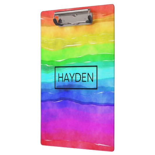 Watercolor Rainbow Stripes Personalised Klembord (Links)