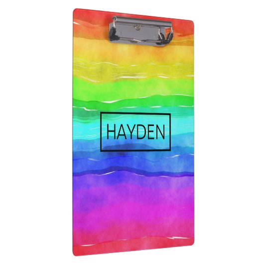 Watercolor Rainbow Stripes Personalised Klembord (Rechts)