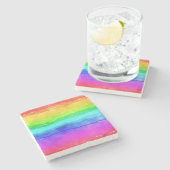 Watercolor Rainbow Stripes Stenen Onderzetter (Zijkant)