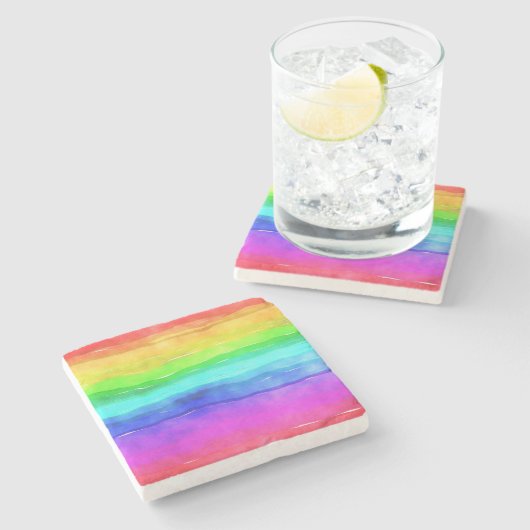 Watercolor Rainbow Stripes Stenen Onderzetter (Zijkant)