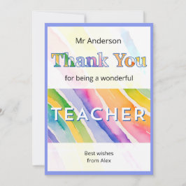 Watercolor Rainbow Stripes Teacher Bedankkaart