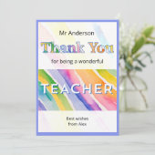 Watercolor Rainbow Stripes Teacher Bedankkaart (Staand voorkant)