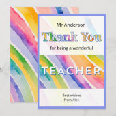 Watercolor Rainbow Stripes Teacher Bedankkaart (Voorkant / Achterkant)