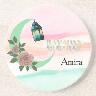 Watercolor Ramadan – Halve Maan Zandsteen Onderzetter