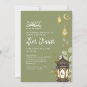 Watercolor Ramadan Iftar Groene Maan Uitnodiging (Voorkant)