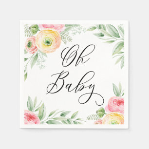Watercolor Ranunculus Bloemen Lente Baby Shower Servet