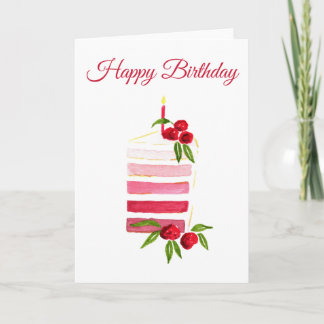 Watercolor Raspberry Cake Birthday Card Kaart