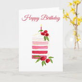 Watercolor Raspberry Cake Birthday Card Kaart (Gele Bloem)