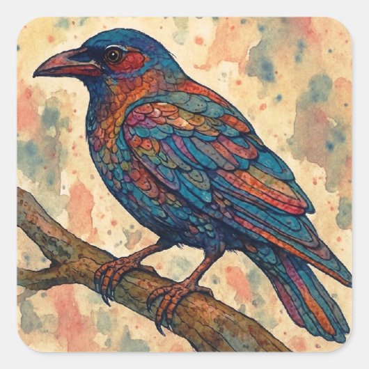 Watercolor Raven Crow Sticker (Voorkant)