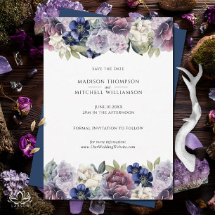 Watercolor Raven Gotische Paarse Bloemige Bruiloft Save The Date