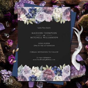 Watercolor Raven Gotische Paarse Bloemige Bruiloft Save The Date