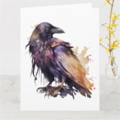 Watercolor Raven - Oranje Kaart (Gele Bloem)