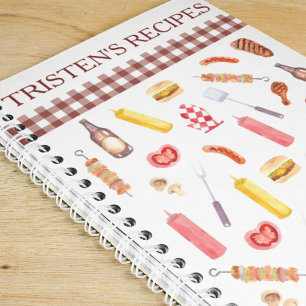 Watercolor Recepten Kookboek BBQ  Grill Grilleren Notitieboek