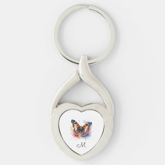 Watercolor Red Admiral Butterfly Monogram Initial Sleutelhanger (Voorkant)