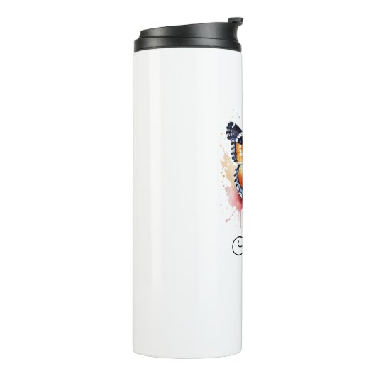 Watercolor Red Admiral Butterfly Personalized Thermosbeker (Gedraaid links)