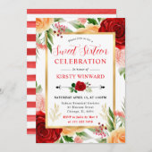 Watercolor Red and Orange Roses Sweet 16 Kaart (Voorkant / Achterkant)