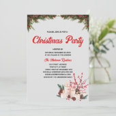 Watercolor Red Berries, tree pine Christmas Party Kaart (Staand voorkant)