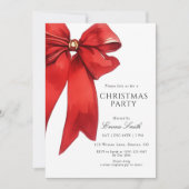 Watercolor Red Bow Christmas Party Invitation Kaart (Voorkant)