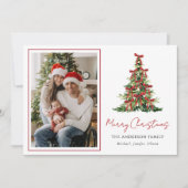 Watercolor Red Bow Christmas Tree Photo Feestdagenkaart (Voorkant)
