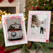 Watercolor Red Bow Photo Feestdagenkaart