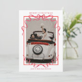 Watercolor Red Bow Photo Feestdagenkaart (Staand voorkant)