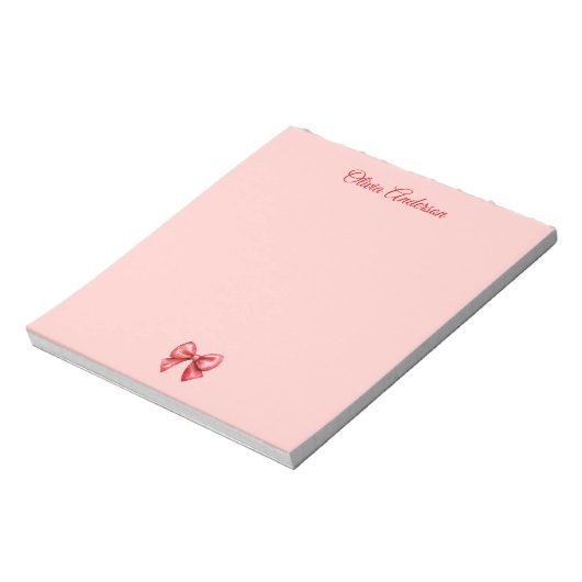 Watercolor Red Bow Valentines Day Personalized Notitieblok (Linkerzijde)