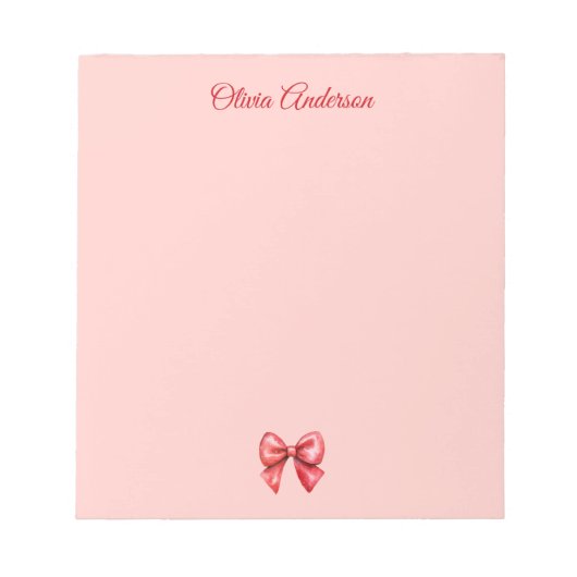 Watercolor Red Bow Valentines Day Personalized Notitieblok (Voorkant)