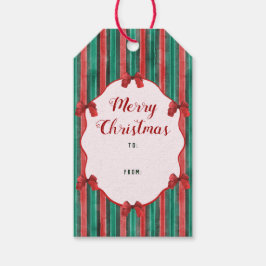 Watercolor Red Bows Stripes To From Christmas Cadeaulabel