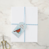 Watercolor Red Cardinal Bird Merry Christmas Blue Cadeaulabel (Met Touw)