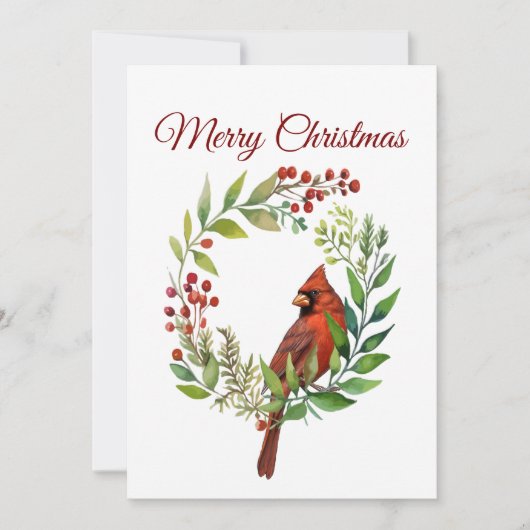 Watercolor Red Cardinal Bird Wreath Christmas Feestdagenkaart (Voorkant)