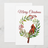 Watercolor Red Cardinal Bird Wreath Christmas Feestdagenkaart (Voorkant / Achterkant)