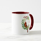 Watercolor Red Cardinal Bird Wreath Christmas Mok (Voorkant rechts)