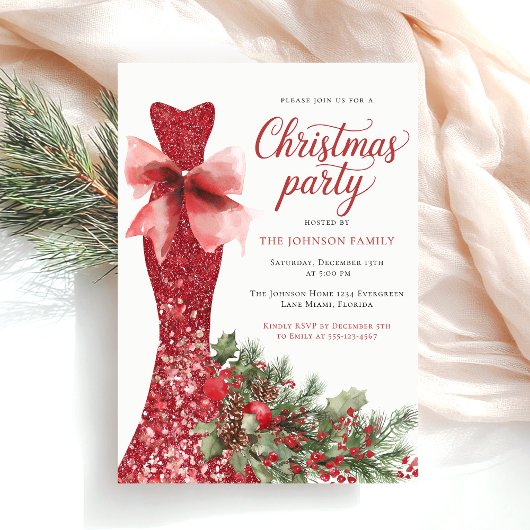 Watercolor Red Christmas Party Kaart