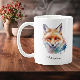 Watercolor Red Fox Wildlife Animal Personalized Koffiemok