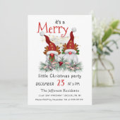 Watercolor Red Gnomes Little Christmas Party Kaart (Staand voorkant)