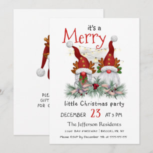 Watercolor Red Gnomes Little Christmas Party Kaart