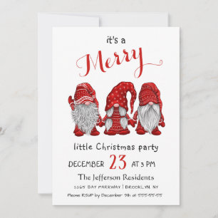 Watercolor Red Gnomes Little Christmas Party Kaart
