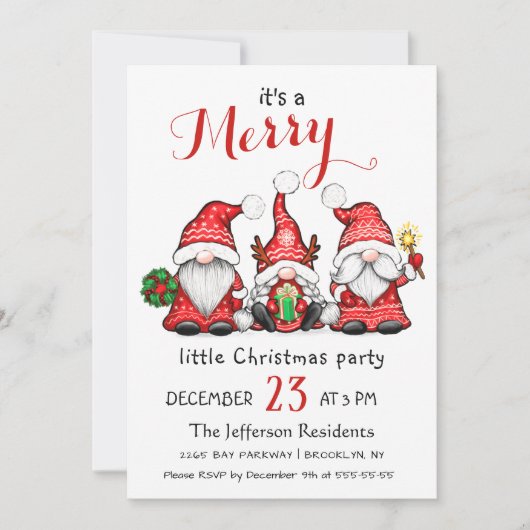 Watercolor Red Gnomes Little Christmas Party Kaart (Voorkant)