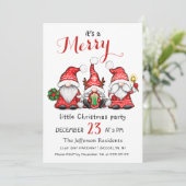 Watercolor Red Gnomes Little Christmas Party Kaart (Staand voorkant)