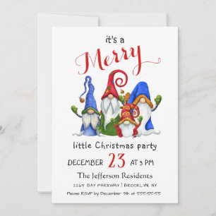 Watercolor Red Gnomes Little Christmas Party Kaart