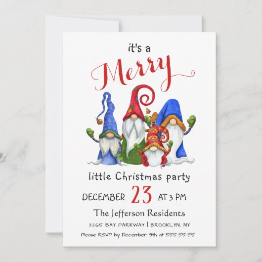 Watercolor Red Gnomes Little Christmas Party Kaart (Voorkant)