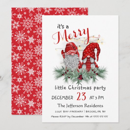 Watercolor Red Gnomes Little Christmas Party Kaart (Voorkant / Achterkant)