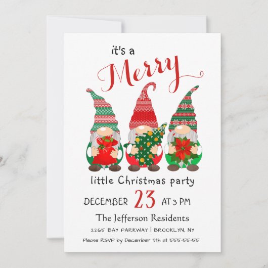 Watercolor Red Gnomes Little Christmas Party Kaart (Voorkant)