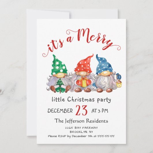 Watercolor Red Gnomes Little Christmas Party Kaart (Voorkant)